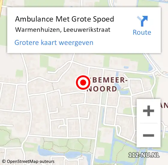 Locatie op kaart van de 112 melding: Ambulance Met Grote Spoed Naar Warmenhuizen, Leeuwerikstraat op 19 mei 2022 18:15