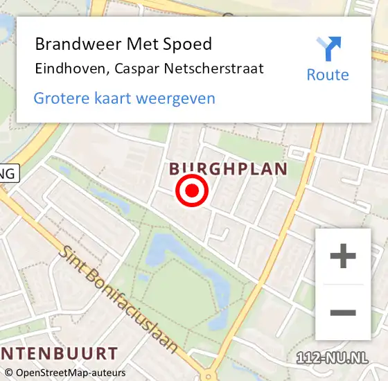 Locatie op kaart van de 112 melding: Brandweer Met Spoed Naar Eindhoven, Caspar Netscherstraat op 19 mei 2022 18:16