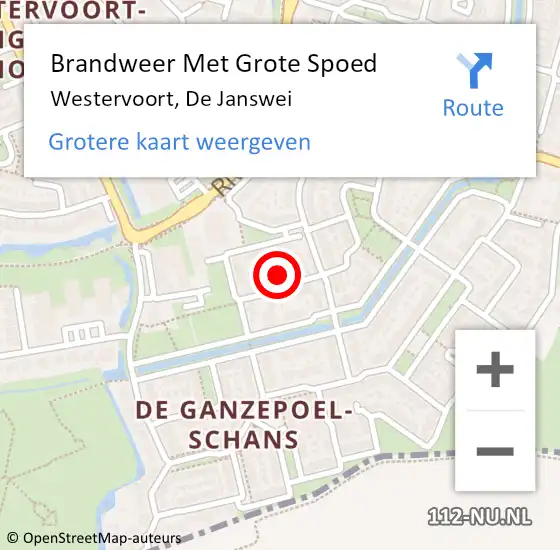 Locatie op kaart van de 112 melding: Brandweer Met Grote Spoed Naar Westervoort, De Janswei op 19 mei 2022 18:28