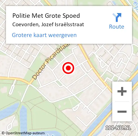Locatie op kaart van de 112 melding: Politie Met Grote Spoed Naar Coevorden, Jozef Israëlsstraat op 19 mei 2022 18:36