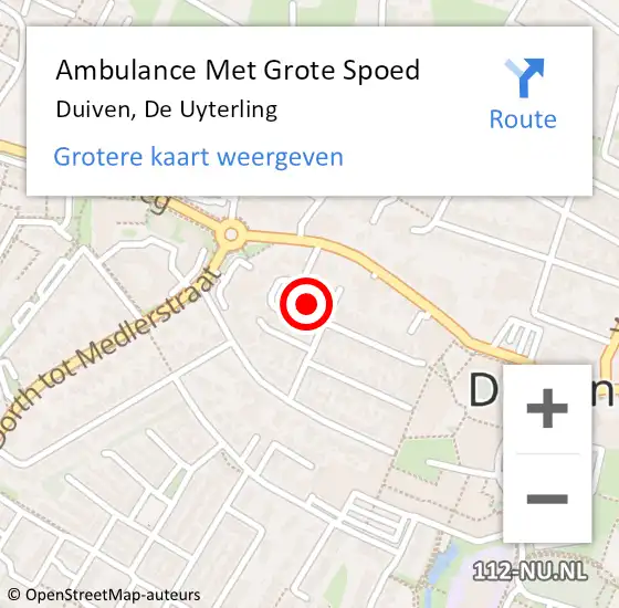 Locatie op kaart van de 112 melding: Ambulance Met Grote Spoed Naar Duiven, De Uyterling op 19 mei 2022 18:44