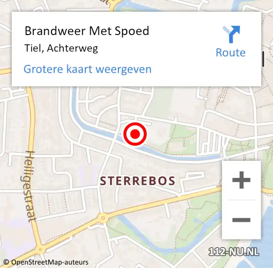 Locatie op kaart van de 112 melding: Brandweer Met Spoed Naar Tiel, Achterweg op 19 mei 2022 18:55