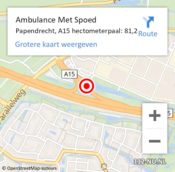 Locatie op kaart van de 112 melding: Ambulance Met Spoed Naar Papendrecht, A15 hectometerpaal: 81,2 op 19 mei 2022 18:59
