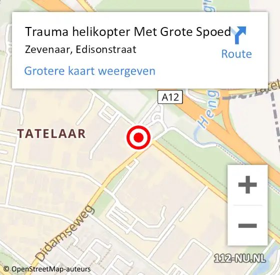 Locatie op kaart van de 112 melding: Trauma helikopter Met Grote Spoed Naar Zevenaar, Edisonstraat op 19 mei 2022 19:04