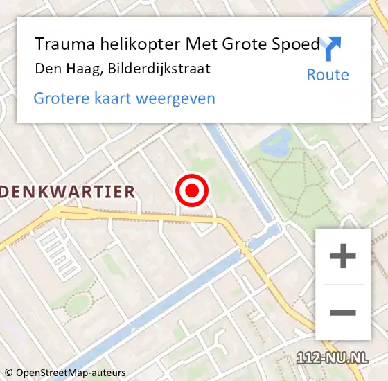 Locatie op kaart van de 112 melding: Trauma helikopter Met Grote Spoed Naar Den Haag, Bilderdijkstraat op 19 mei 2022 19:05