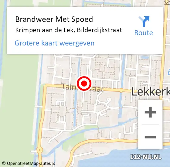 Locatie op kaart van de 112 melding: Brandweer Met Spoed Naar Krimpen aan de Lek, Bilderdijkstraat op 19 mei 2022 19:13