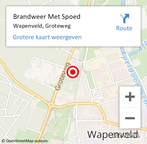 Locatie op kaart van de 112 melding: Brandweer Met Spoed Naar Wapenveld, Groteweg op 19 mei 2022 19:15