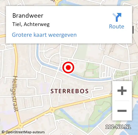 Locatie op kaart van de 112 melding: Brandweer Tiel, Achterweg op 19 mei 2022 19:29