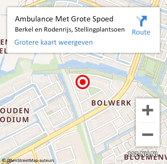 Locatie op kaart van de 112 melding: Ambulance Met Grote Spoed Naar Berkel en Rodenrijs, Stellingplantsoen op 19 mei 2022 20:13