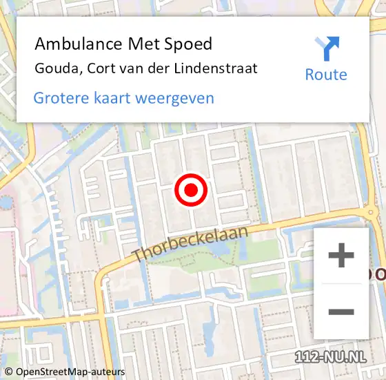 Locatie op kaart van de 112 melding: Ambulance Met Spoed Naar Gouda, Cort van der Lindenstraat op 19 mei 2022 20:14