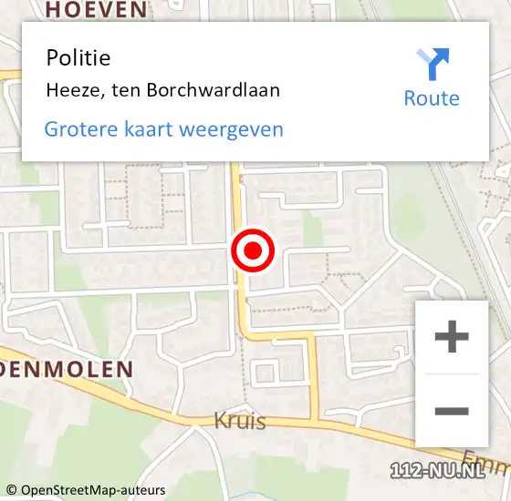 Locatie op kaart van de 112 melding: Politie Heeze, ten Borchwardlaan op 19 mei 2022 20:28