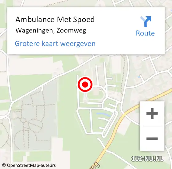 Locatie op kaart van de 112 melding: Ambulance Met Spoed Naar Wageningen, Zoomweg op 19 mei 2022 20:53