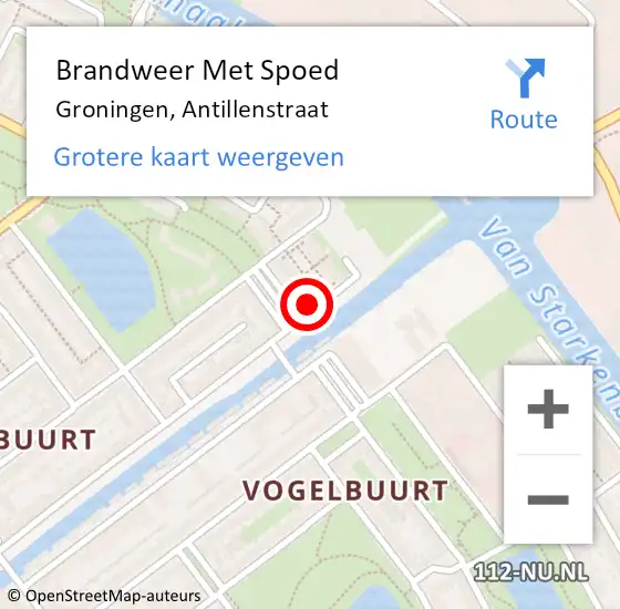 Locatie op kaart van de 112 melding: Brandweer Met Spoed Naar Groningen, Antillenstraat op 19 mei 2022 21:01