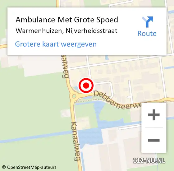 Locatie op kaart van de 112 melding: Ambulance Met Grote Spoed Naar Warmenhuizen, Nijverheidsstraat op 19 mei 2022 21:03