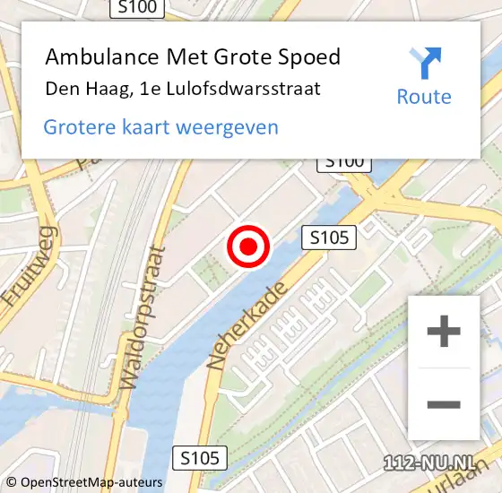 Locatie op kaart van de 112 melding: Ambulance Met Grote Spoed Naar Den Haag, 1e Lulofsdwarsstraat op 19 mei 2022 21:28