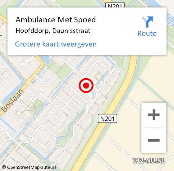 Locatie op kaart van de 112 melding: Ambulance Met Spoed Naar Hoofddorp, Daunisstraat op 19 mei 2022 22:18