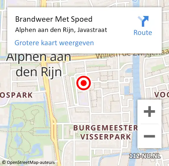Locatie op kaart van de 112 melding: Brandweer Met Spoed Naar Alphen aan den Rijn, Javastraat op 19 mei 2022 22:26