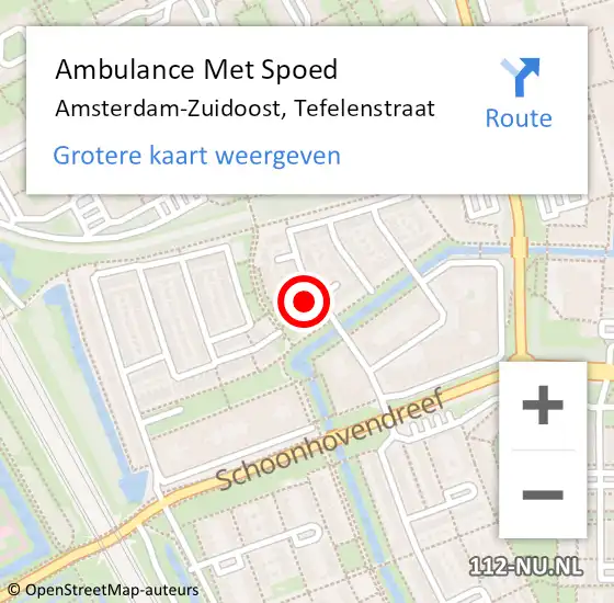 Locatie op kaart van de 112 melding: Ambulance Met Spoed Naar Amsterdam-Zuidoost, Tefelenstraat op 19 mei 2022 22:41