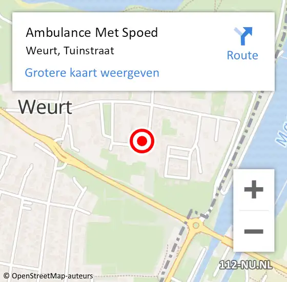 Locatie op kaart van de 112 melding: Ambulance Met Spoed Naar Weurt, Tuinstraat op 19 mei 2022 22:53