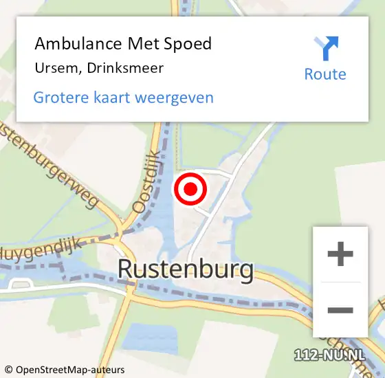 Locatie op kaart van de 112 melding: Ambulance Met Spoed Naar Ursem, Drinksmeer op 19 mei 2022 22:59