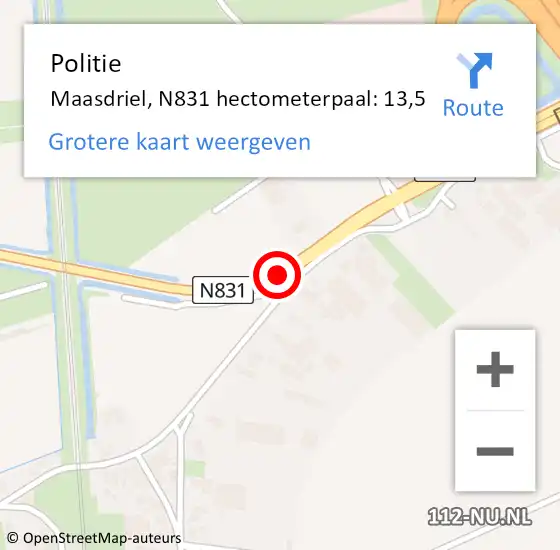 Locatie op kaart van de 112 melding: Politie Maasdriel, N831 hectometerpaal: 13,5 op 19 mei 2022 23:01