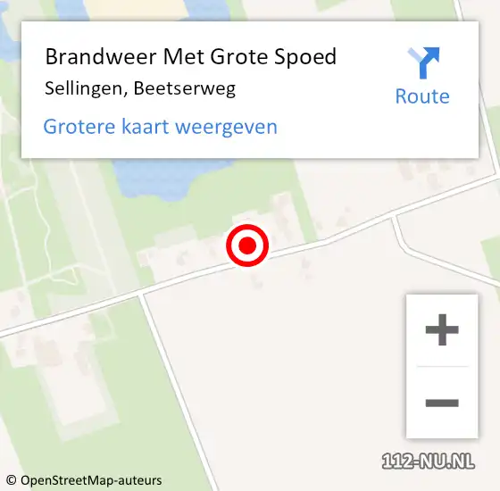 Locatie op kaart van de 112 melding: Brandweer Met Grote Spoed Naar Sellingen, Beetserweg op 19 mei 2022 23:59