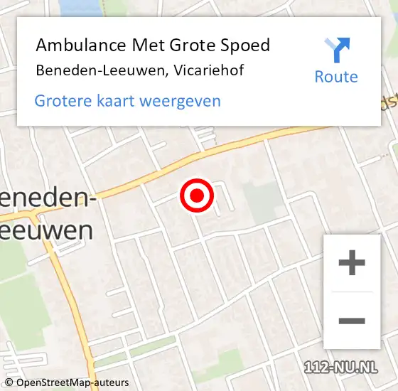 Locatie op kaart van de 112 melding: Ambulance Met Grote Spoed Naar Beneden-Leeuwen, Vicariehof op 20 mei 2022 00:32