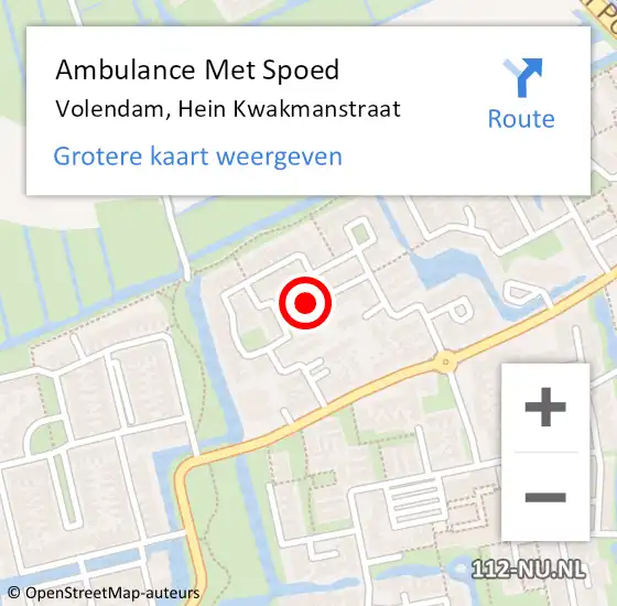 Locatie op kaart van de 112 melding: Ambulance Met Spoed Naar Volendam, Hein Kwakmanstraat op 20 mei 2022 01:19