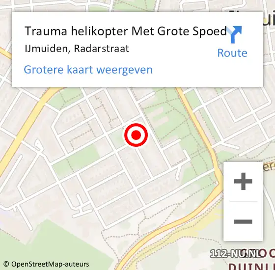 Locatie op kaart van de 112 melding: Trauma helikopter Met Grote Spoed Naar IJmuiden, Radarstraat op 20 mei 2022 01:25