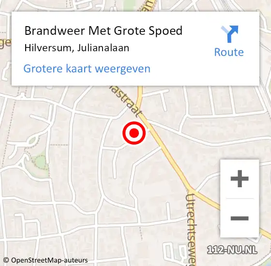 Locatie op kaart van de 112 melding: Brandweer Met Grote Spoed Naar Hilversum, Julianalaan op 20 mei 2022 01:54