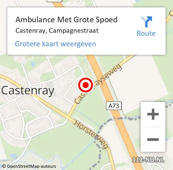 Locatie op kaart van de 112 melding: Ambulance Met Grote Spoed Naar Castenray, Campagnestraat op 17 juli 2014 20:44