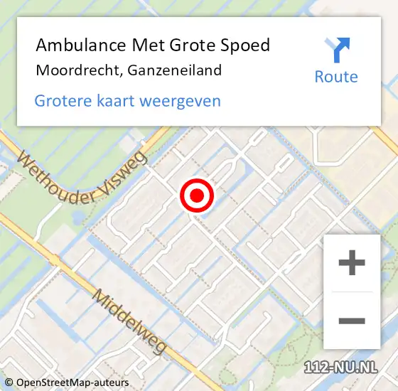 Locatie op kaart van de 112 melding: Ambulance Met Grote Spoed Naar Moordrecht, Ganzeneiland op 20 mei 2022 03:17