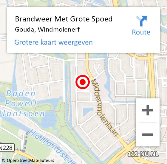 Locatie op kaart van de 112 melding: Brandweer Met Grote Spoed Naar Gouda, Windmolenerf op 20 mei 2022 03:39