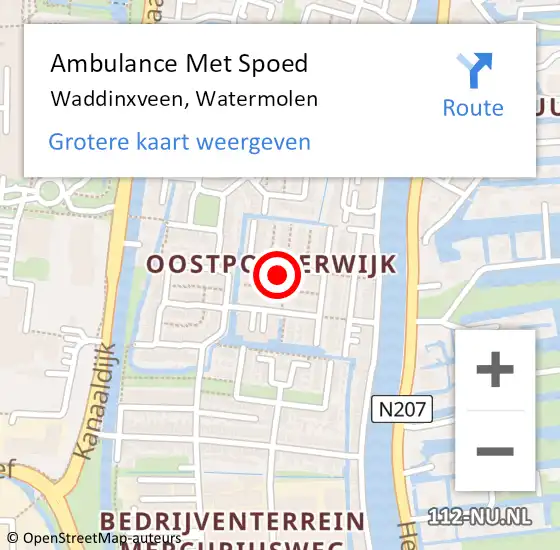 Locatie op kaart van de 112 melding: Ambulance Met Spoed Naar Waddinxveen, Watermolen op 20 mei 2022 03:46