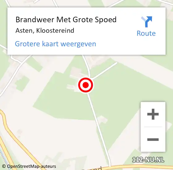 Locatie op kaart van de 112 melding: Brandweer Met Grote Spoed Naar Asten, Kloostereind op 20 mei 2022 06:38