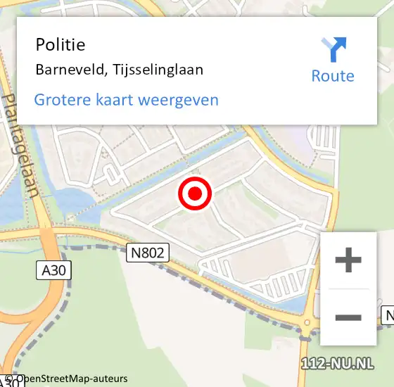 Locatie op kaart van de 112 melding: Politie Barneveld, Tijsselinglaan op 20 mei 2022 08:06