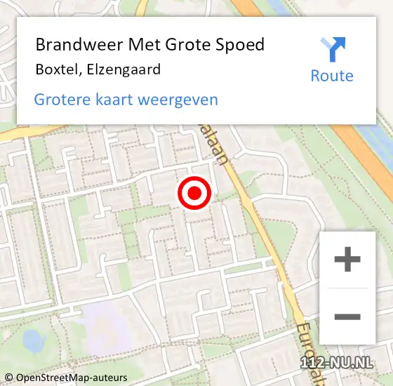 Locatie op kaart van de 112 melding: Brandweer Met Grote Spoed Naar Boxtel, Elzengaard op 20 mei 2022 08:14