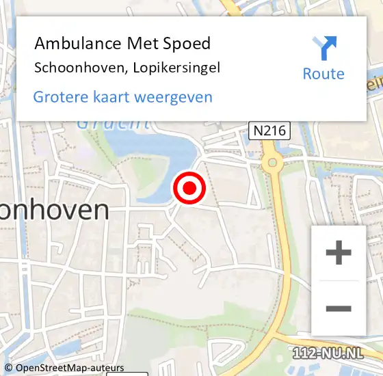 Locatie op kaart van de 112 melding: Ambulance Met Spoed Naar Schoonhoven, Lopikersingel op 20 mei 2022 08:19