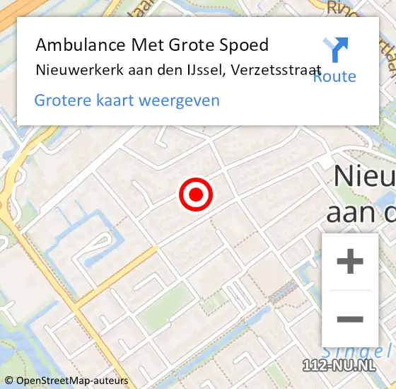 Locatie op kaart van de 112 melding: Ambulance Met Grote Spoed Naar Nieuwerkerk aan den IJssel, Verzetsstraat op 20 mei 2022 08:40