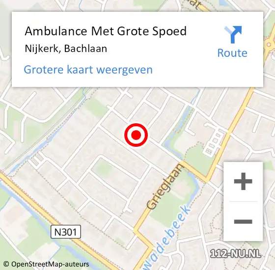 Locatie op kaart van de 112 melding: Ambulance Met Grote Spoed Naar Nijkerk, Bachlaan op 20 mei 2022 09:28