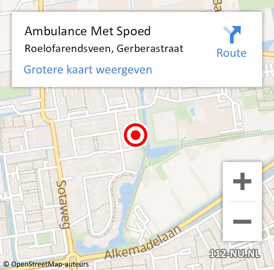 Locatie op kaart van de 112 melding: Ambulance Met Spoed Naar Roelofarendsveen, Gerberastraat op 20 mei 2022 09:36