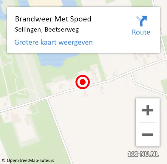 Locatie op kaart van de 112 melding: Brandweer Met Spoed Naar Sellingen, Beetserweg op 20 mei 2022 09:36