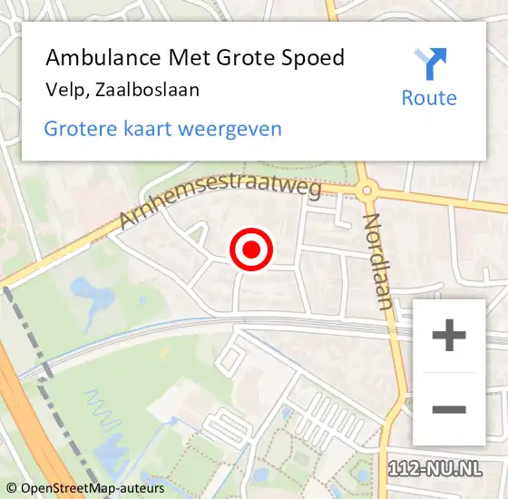 Locatie op kaart van de 112 melding: Ambulance Met Grote Spoed Naar Velp, Zaalboslaan op 20 mei 2022 09:48