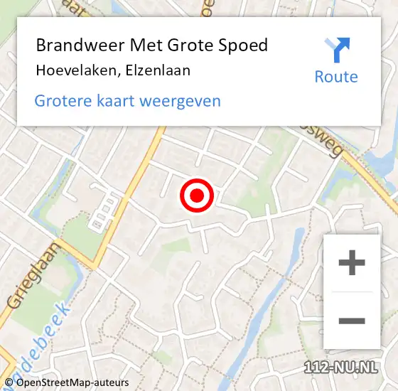 Locatie op kaart van de 112 melding: Brandweer Met Grote Spoed Naar Hoevelaken, Elzenlaan op 20 mei 2022 10:01