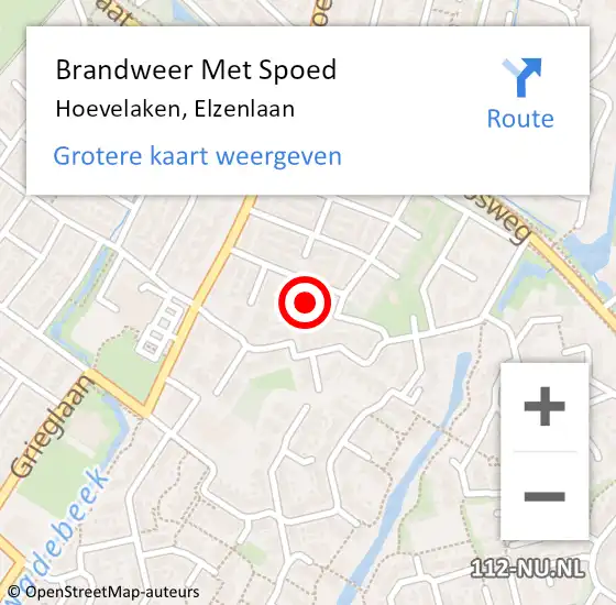 Locatie op kaart van de 112 melding: Brandweer Met Spoed Naar Hoevelaken, Elzenlaan op 20 mei 2022 10:26