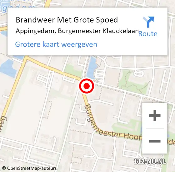 Locatie op kaart van de 112 melding: Brandweer Met Grote Spoed Naar Appingedam, Burgemeester Klauckelaan op 20 mei 2022 10:29