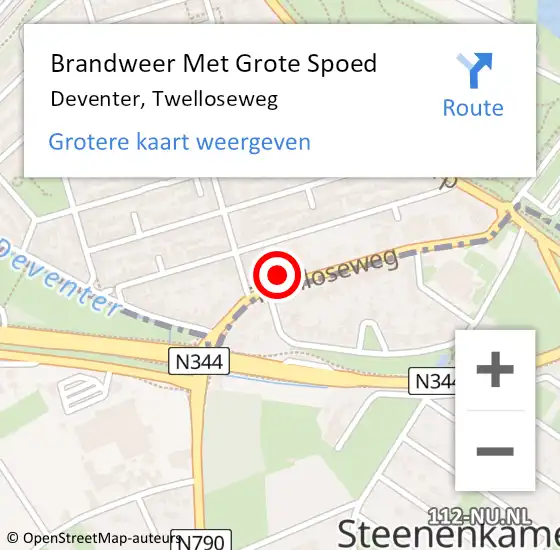 Locatie op kaart van de 112 melding: Brandweer Met Grote Spoed Naar Deventer, Twelloseweg op 20 mei 2022 10:31