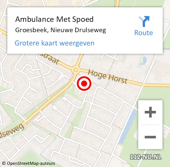 Locatie op kaart van de 112 melding: Ambulance Met Spoed Naar Groesbeek, Nieuwe Drulseweg op 20 mei 2022 10:31