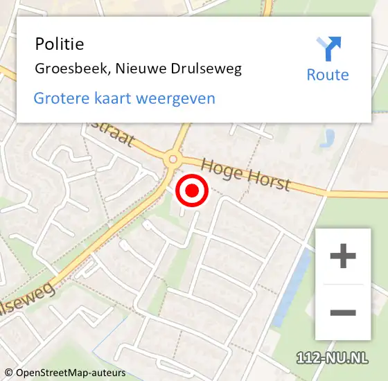 Locatie op kaart van de 112 melding: Politie Groesbeek, Nieuwe Drulseweg op 20 mei 2022 10:31