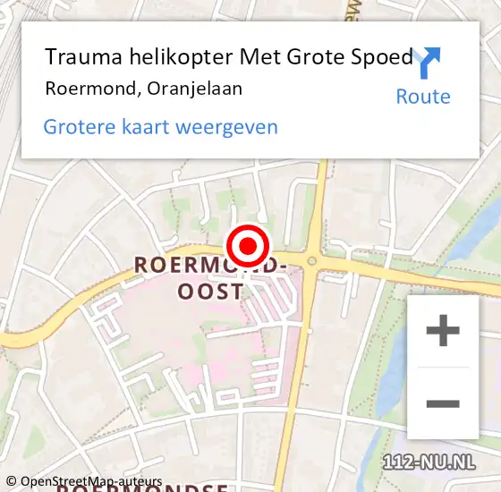 Locatie op kaart van de 112 melding: Trauma helikopter Met Grote Spoed Naar Roermond, Oranjelaan op 20 mei 2022 11:14